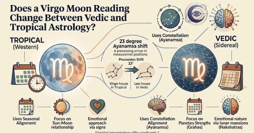 Does a Virgo moon reading change between Vedic and tropical astrology?